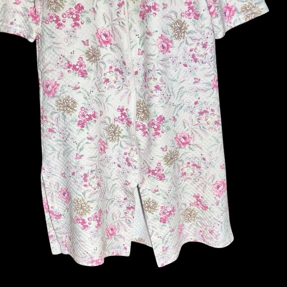 MISS ELAINE Women’s Zipped Quilted Pink Blush Floral Loungewear Robe Size Small - Picture 4 of 12